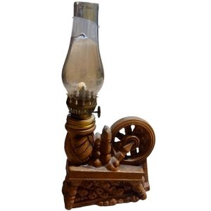 Vintage Spinning Wheel Kerosene Lamp